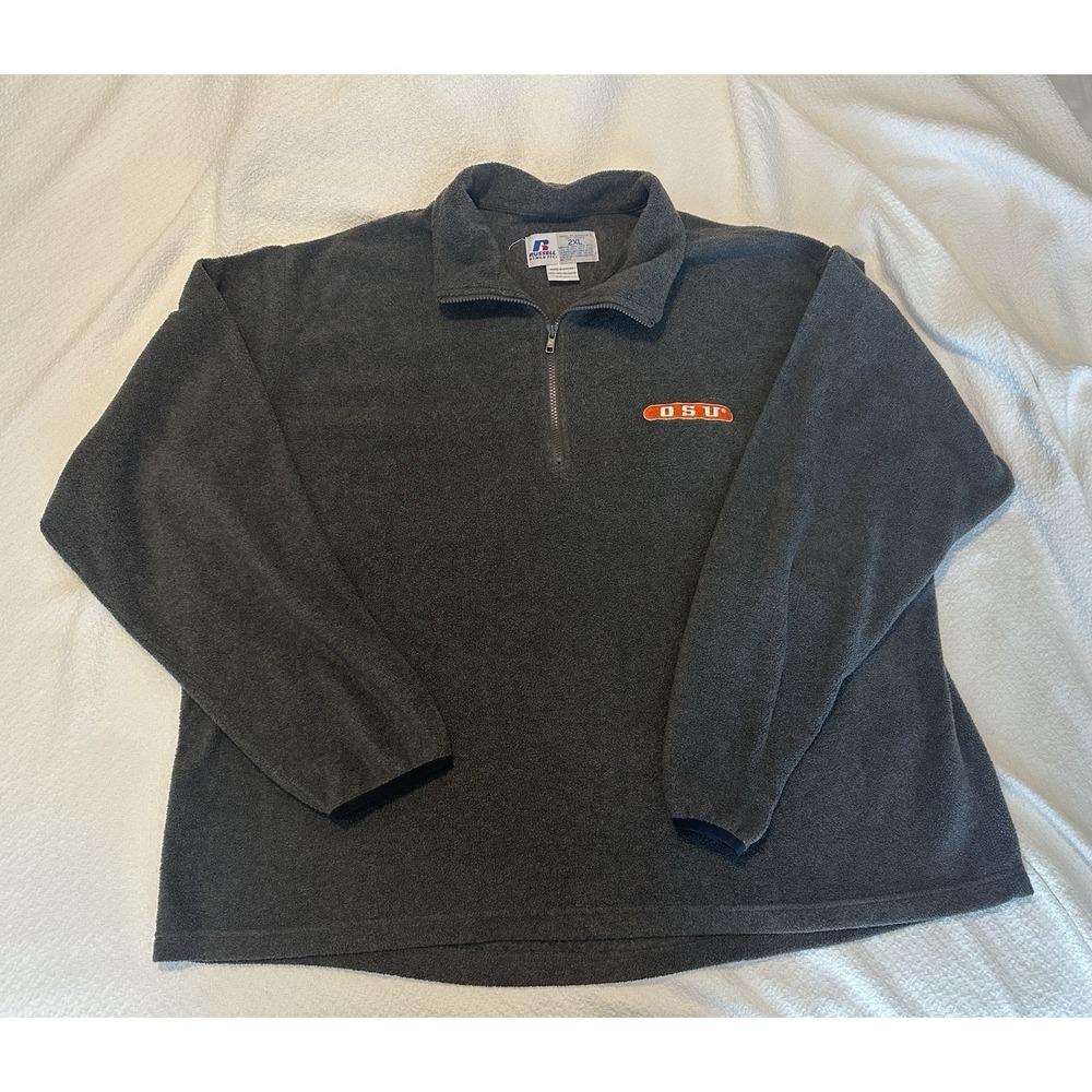 Vintage Men's Russell Athletic OSU Fleece 2XL Gray Quarter Zip 90s Oversized
